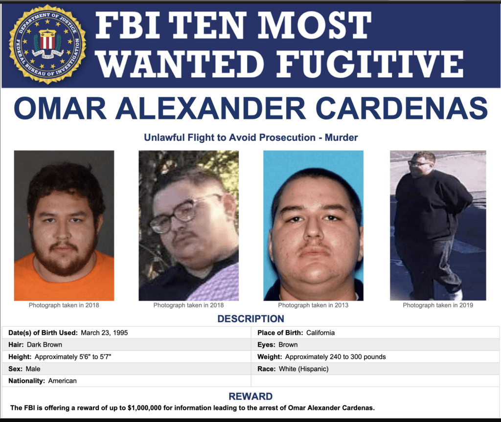 Omar Alexander Cardenas FBI Most Wanted List