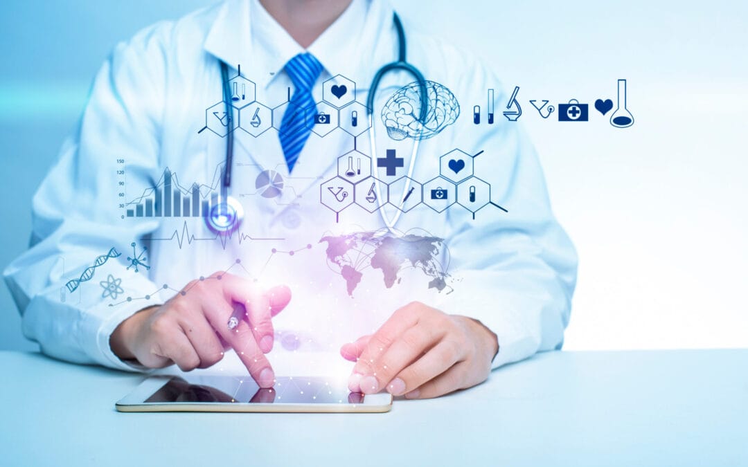 AI privacy issues Close up of Doctor is showing medical analytics data, Medical technology concept