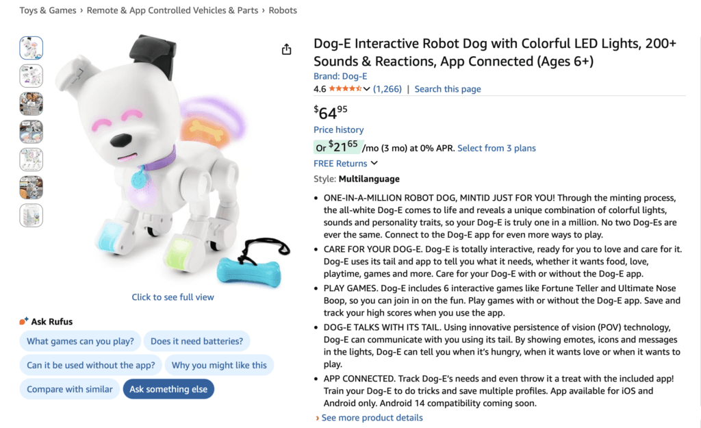 Dog-E Interactive Robot Dog with Colorful LED Lights Amazon Associates