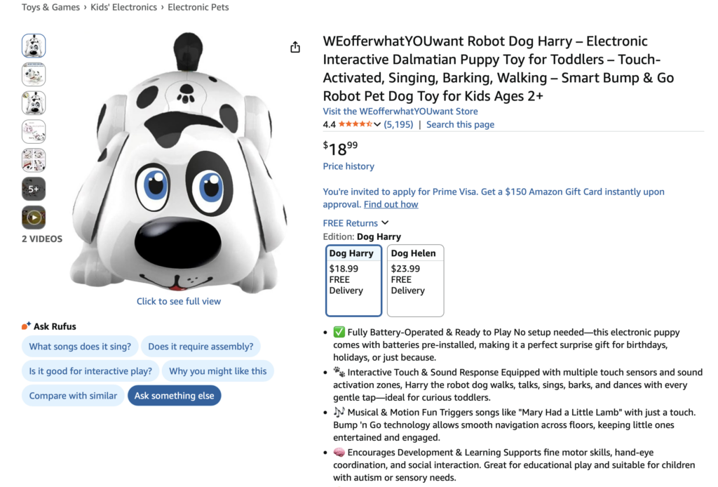 Robot Dog Harry – Electronic Interactive Dalmatian Puppy Toy for Toddlers Amazon Associates