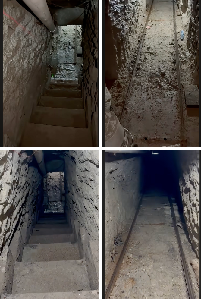 Interior view of sophisticated Otay Mesa drug tunnel with rail system discovered June 2026