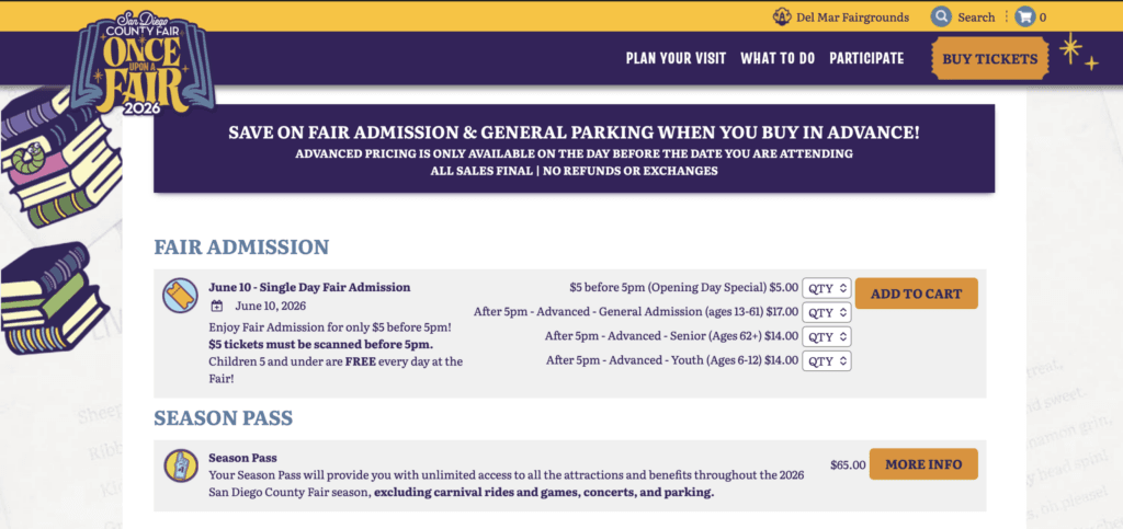 Screenshot of San Diego County Fair Ticket costs by DOPEQuickReads SDOCNews