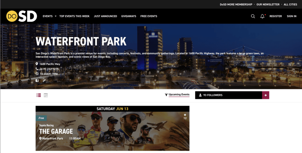 Waterfront Park Website Screenshot by DOPEQuickReads:SDOCNews